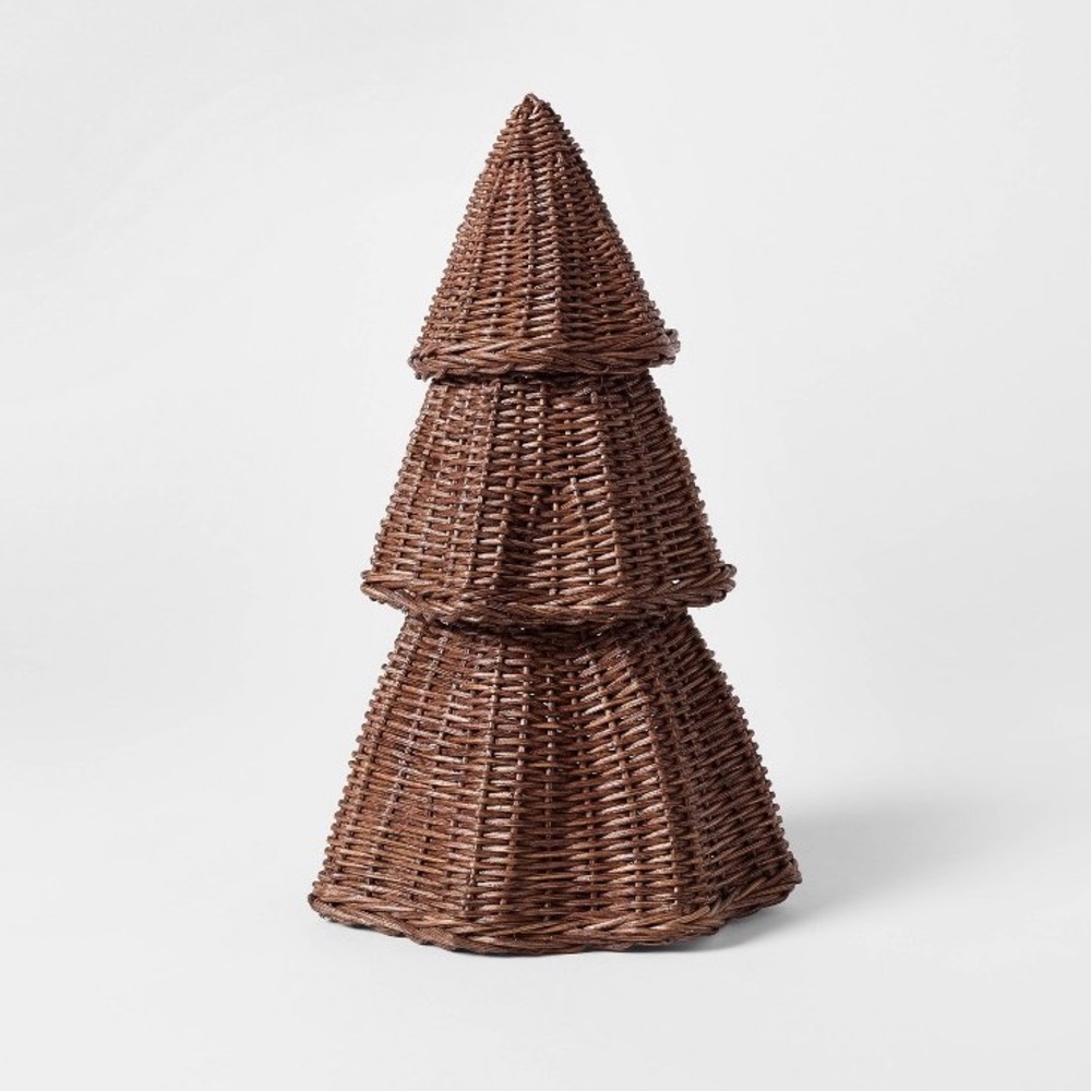 New Medium Scalloped Brown Rattan Christmas Tree Threshold by Studio McGee
